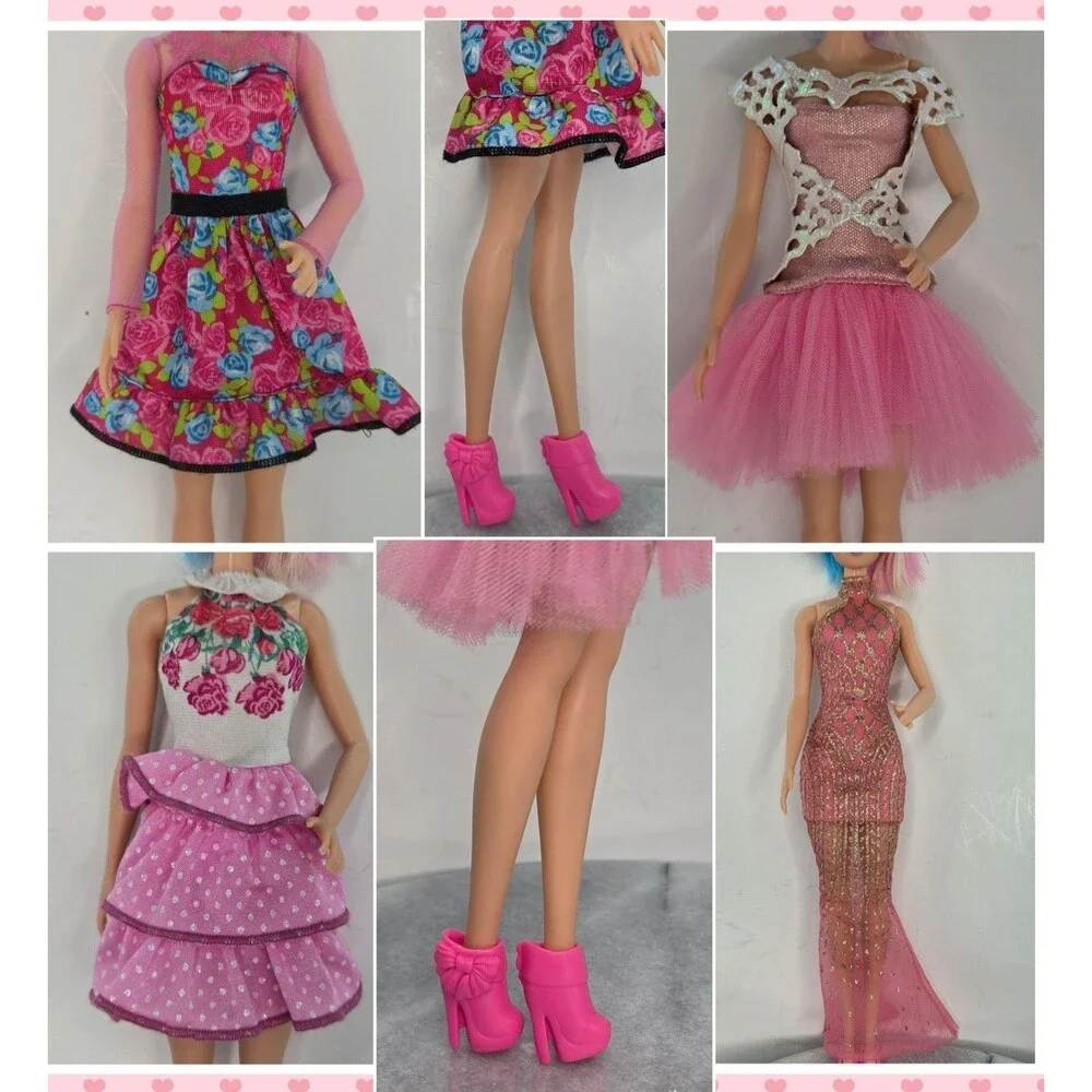 Barbie Doll Size Pink Party Dresses Lot Tiara Evening Heel Boots Clothing Outfit